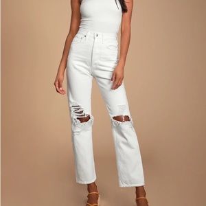 Agolde 90's Mid Rise White Loose Fit Distressed Jeans